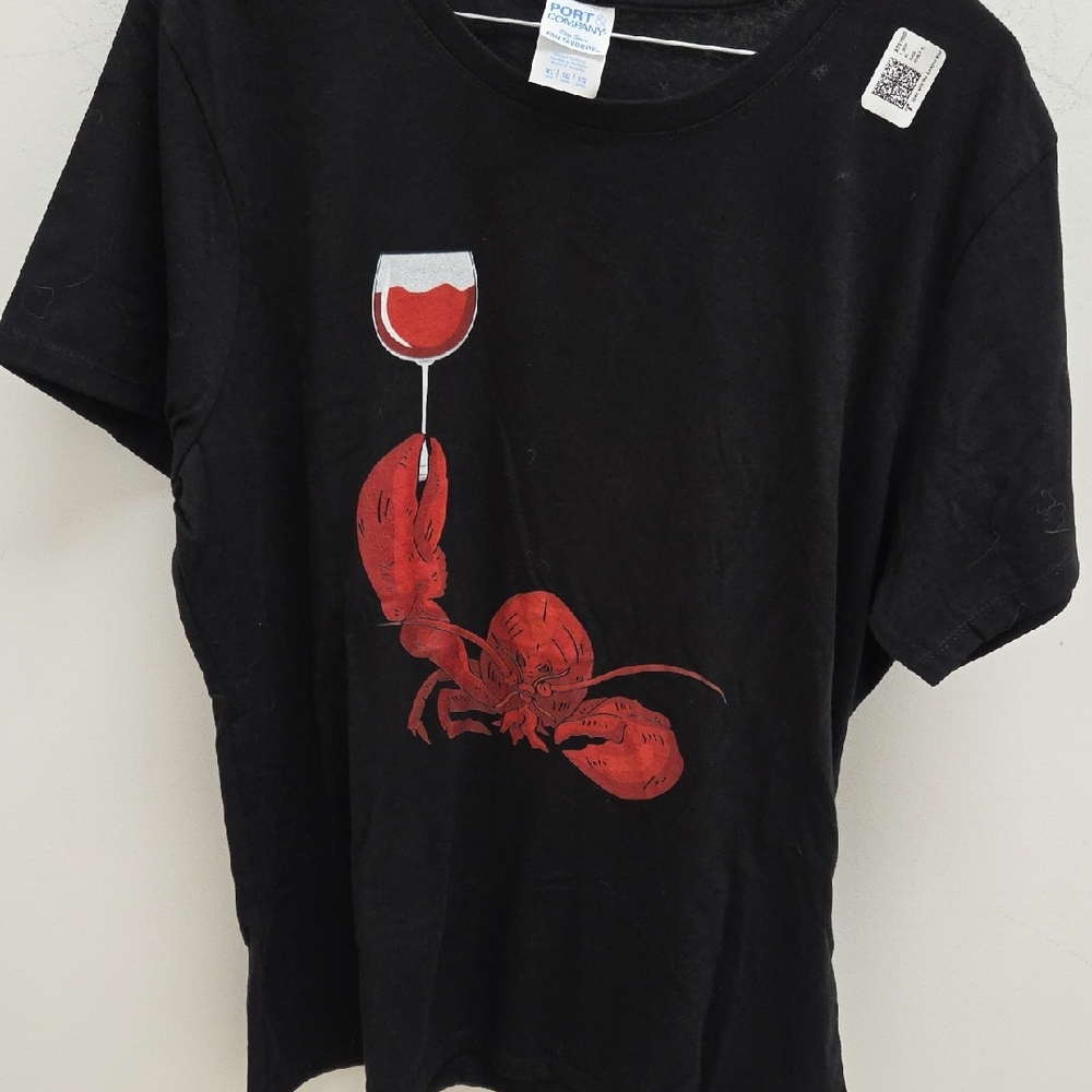 5/$25-Port and Company Black Tee with Red Lobster Design
